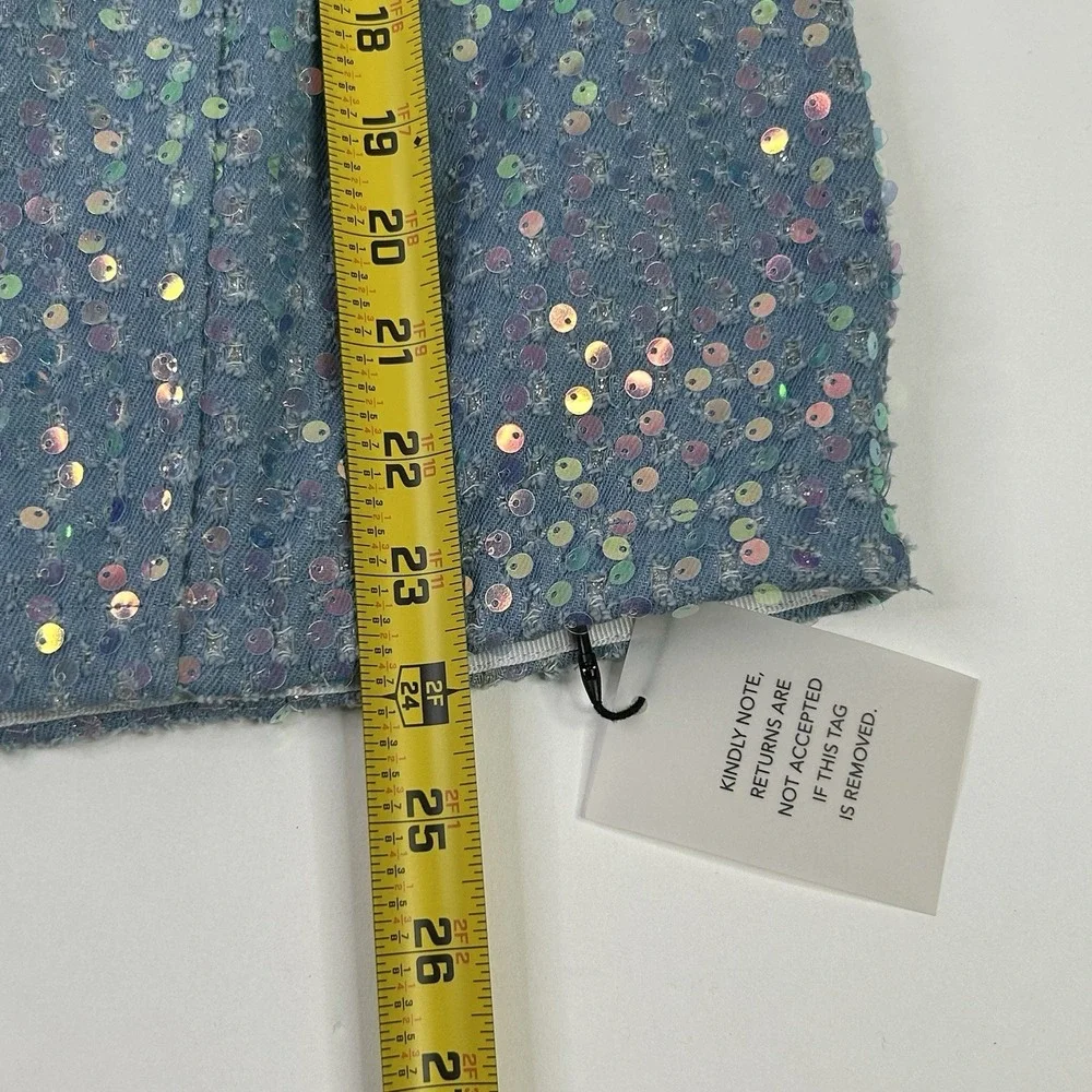 Superdown Claudia Sequin Denim Dress Mini Light Blue Strapless Womens L READ New - Picture 6 of 14